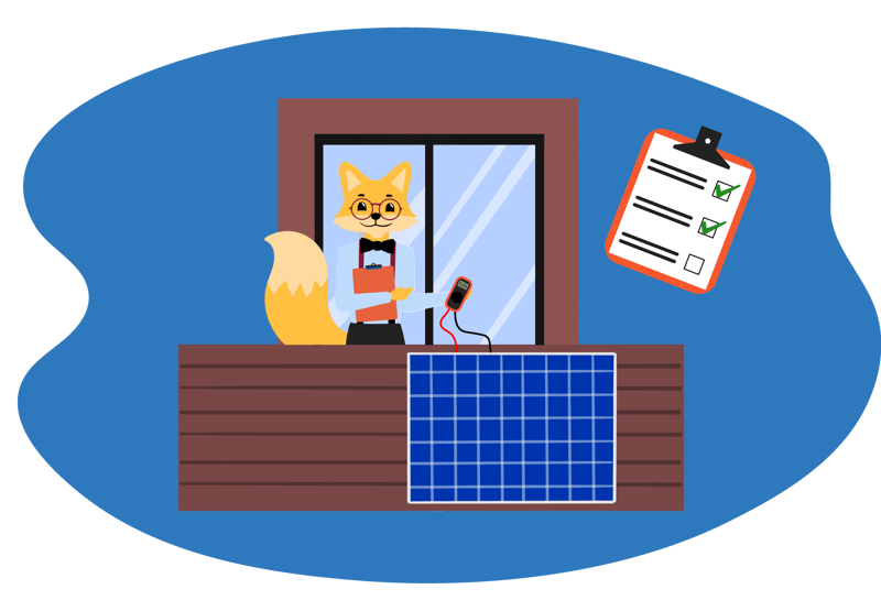 Smart Home fox auf dem Balkon mit Solaranlage mit Checkliste